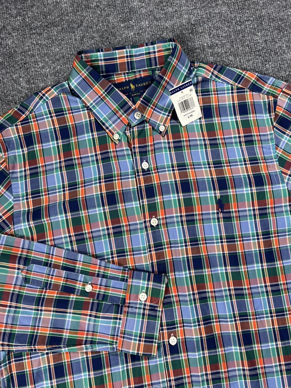 Ralph Lauren Shirt Plaid Multicolor Long Sleeve Button Down Slim Fit Mens Large
